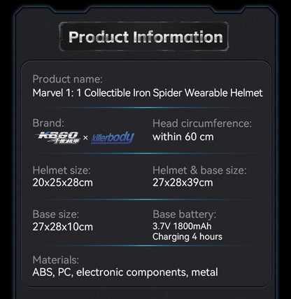 Marvel 1: 1 Collectible Iron Spider Man Wearable Helmet