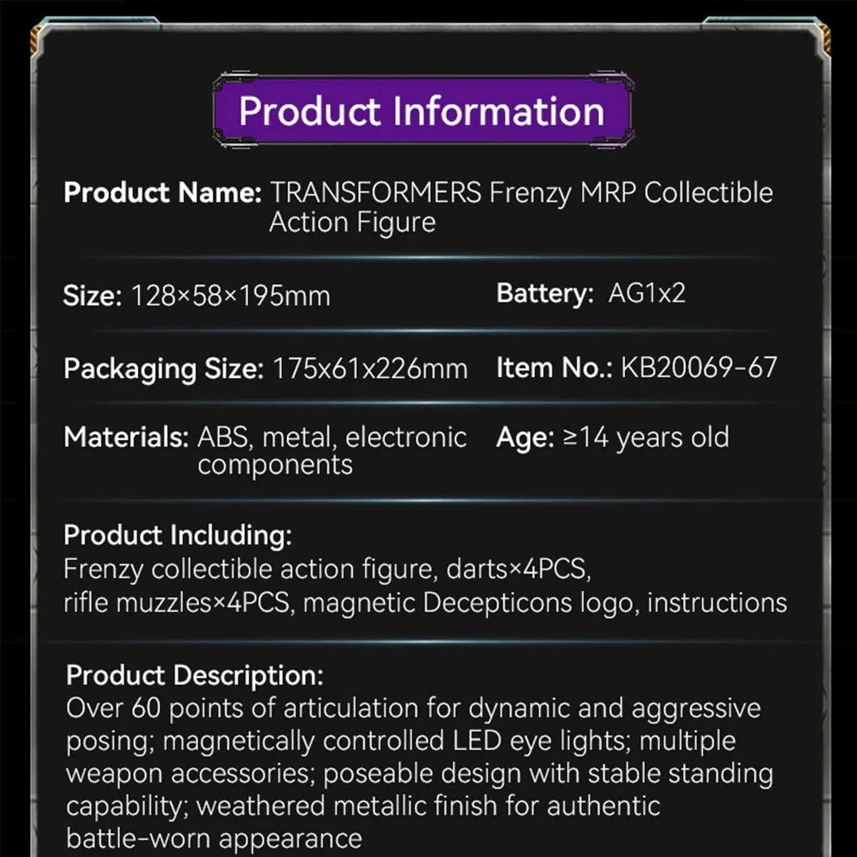 TRANSFORMERS Frenzy MRP Collectible Action Figure
