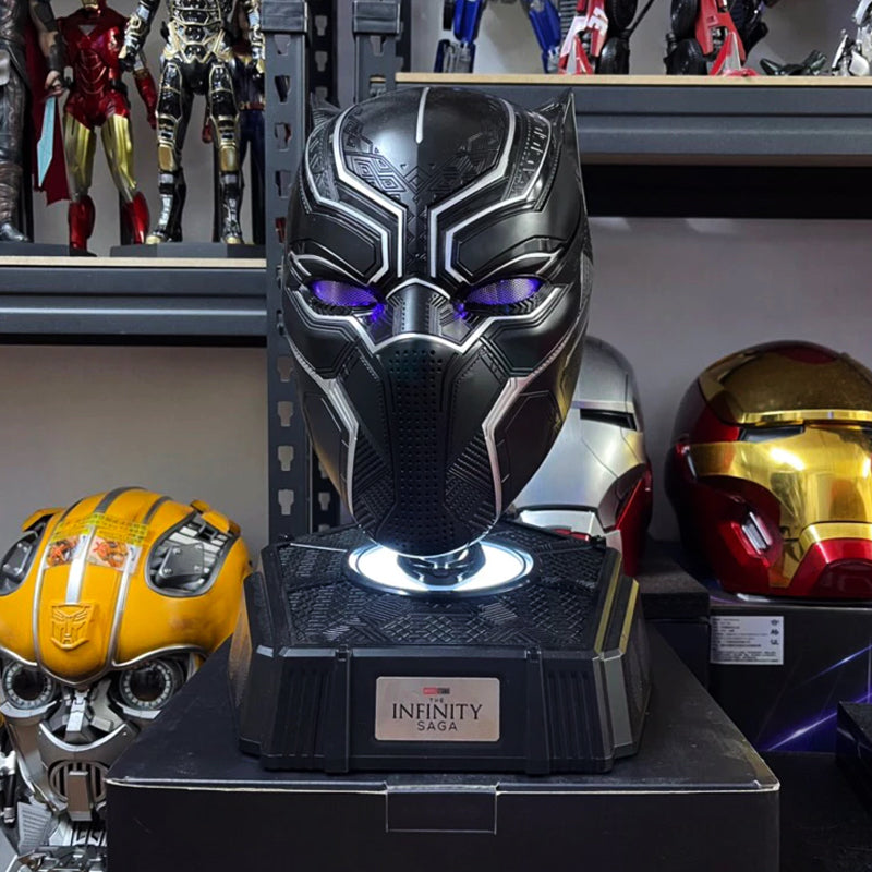 1:1 Collectible Wearable Black Panther Helmet w/Eye Lights Touch Control System Wearable Black Panther Helmet w/Bluetooth Speaker