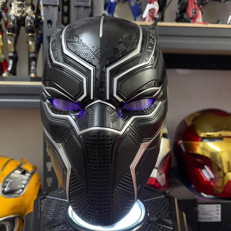 1:1 Collectible Wearable Black Panther Helmet w/Eye Lights Touch Control System Wearable Black Panther Helmet w/Bluetooth Speaker